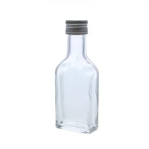 Glazen flesje rechthoekig 40ml met zilveren dopje